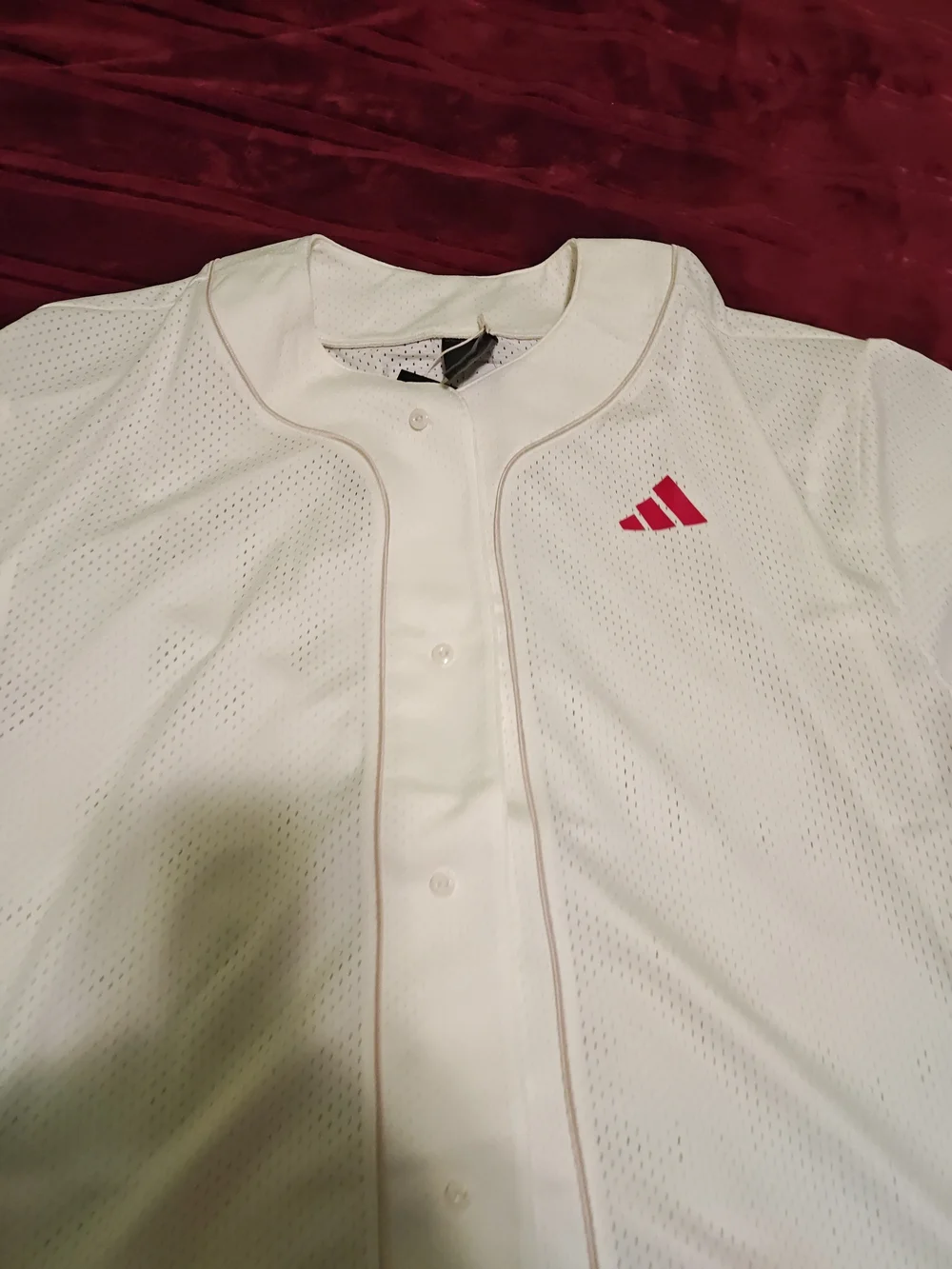 Adidas Men’s White Mesh Baseball Jersey with Red Logo